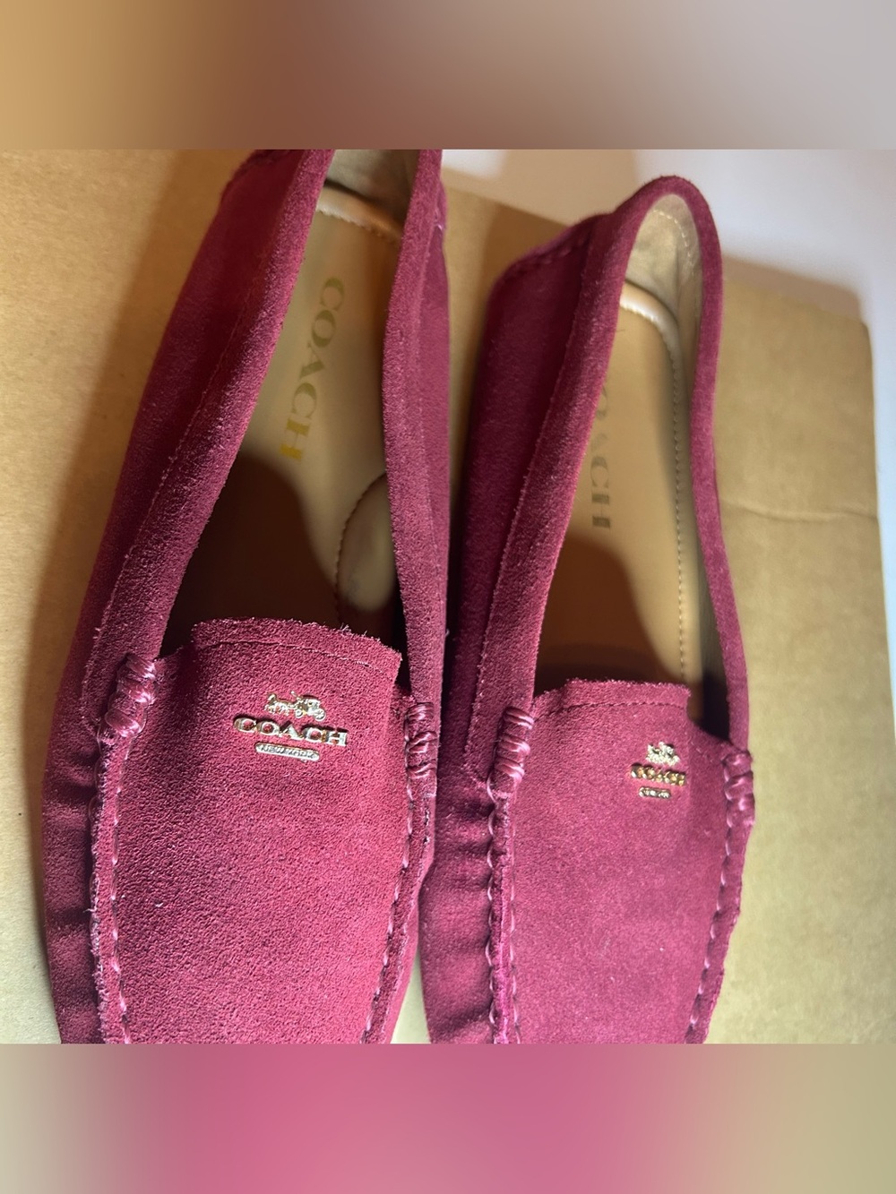 Coach Amber Burgundy Suede Moccasin Flats Slip On Driving Shoes Size 6.5B - Picture 3 of 6